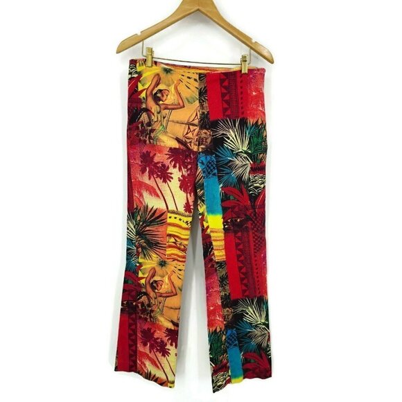 Vintage Georgiou  Pants Womens 8 Hawaiian Woman Print Palm Trees - Picture 1 of 6